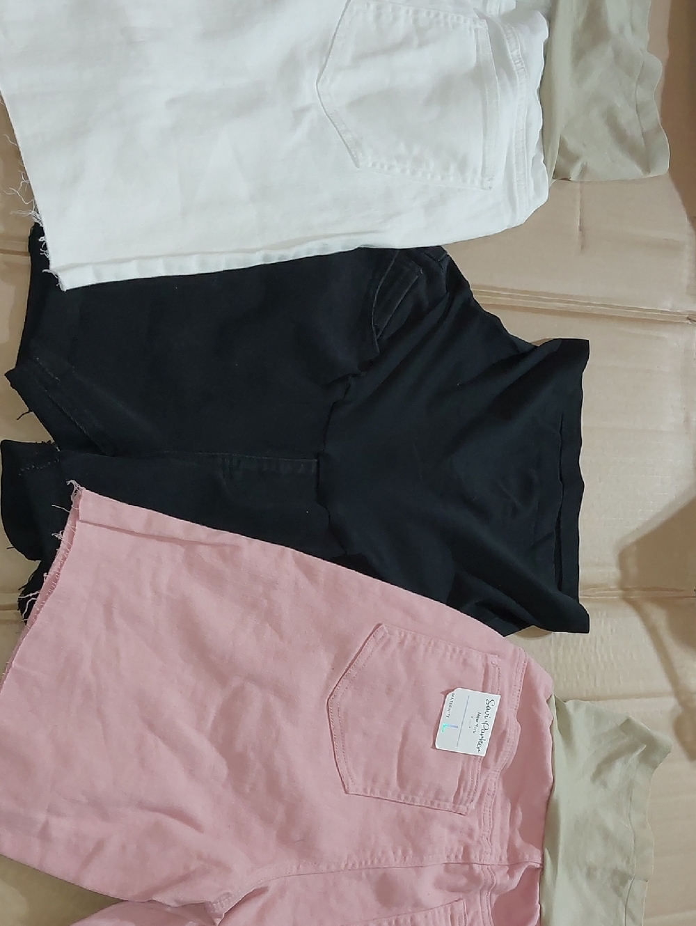 Savi Parker New York Three Piece Pink White And Black Denim Maternity Shorts Set